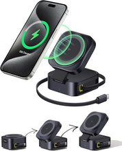 Load image into Gallery viewer, Baseus PicoGo W2 Wireless Charger, Qi2 Certified 15W Magnetic Charger Stand with 65W Retractable Cable, 2-in-1 Wireless Charging Station for Tablet, iPhone 16/15/14/13/12 Series, AirPods
