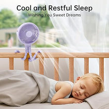 Load image into Gallery viewer, GUSGU Stroller Fan Clip on for Baby, Flexible Tripod &amp; Rechargeable Battery, Small Personal Fan, Mini Portable Fan for Travel, Handheld, Car (Purple)
