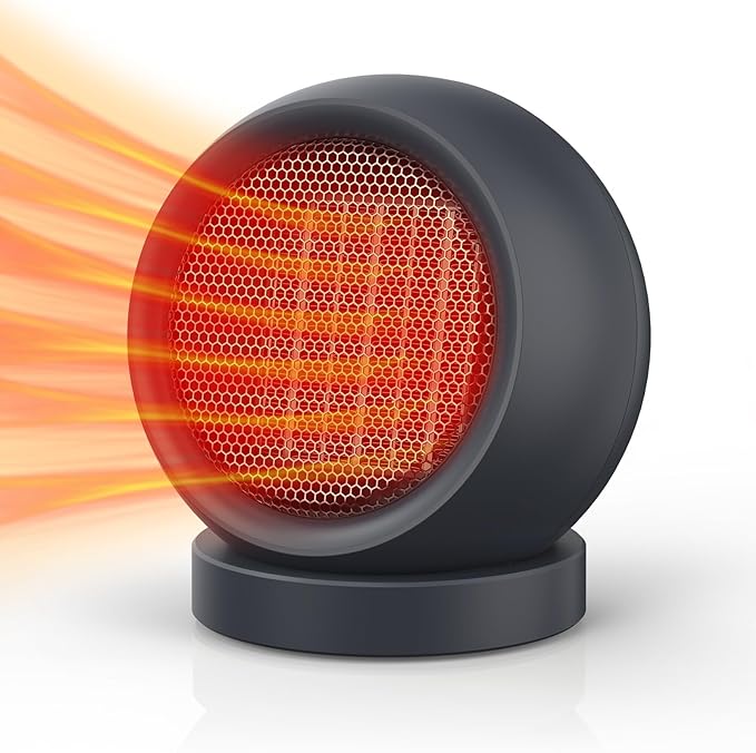 Space Heater,PTC Ceramic Electric Desk Heater High Output Heater Fan for Home Bedroom Office Desk Indoor Use(Dark Grey)