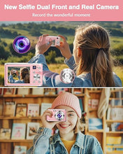 Load image into Gallery viewer, Digital Camera 4K 48MP Autofocus Vlogging Camera with Rear and Front Camera for Photography, 16X Digital Zoom Point and Shoot Cameras with 32GB Card &amp; 2 Batteries Camera for Boys Girls Kids - Pink
