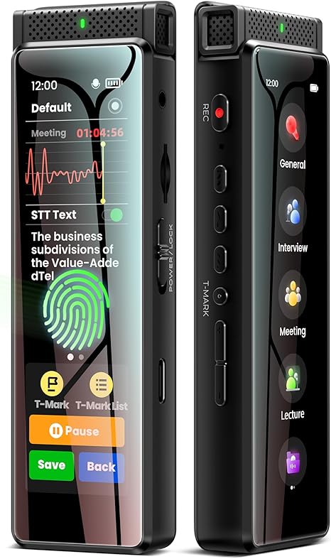 72GB Digital Voice Recorder with Playback, Innioasis R1 Full Touchscreen Voice Recorder with AI Intelligent Transcription and Bluetooth, Voice Activated Sound Audio Recorder Device with Mic (Black)