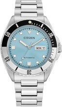 Load image into Gallery viewer, Citizen Men's Automatic Stainless Steel Watch, Light Blue Dial, Black and Silver Bezel, 3 Hand, Day/Date (Model: NH7530-52L)
