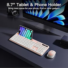 Load image into Gallery viewer, Wireless Keyboard and Mouse Combo, Soueto 2.4G Full-Sized Computer Keyboard with Phone Tablet Holder, 22 Multimedia Shortcuts, Numeric Keypad, 6 Button Silent Mouse for Windows, Mac (Pink)
