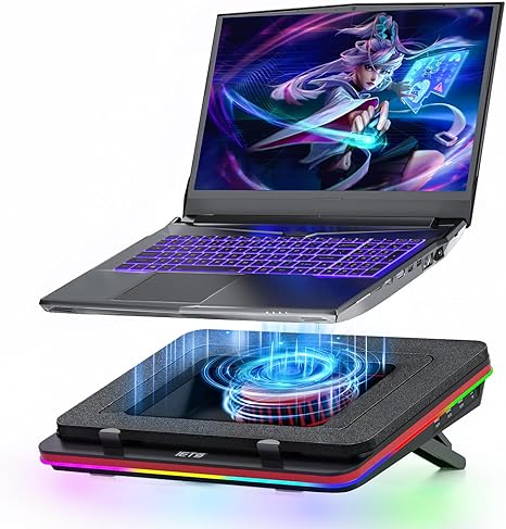 IETS Supercharged Laptop Cooling pad with Continuously Variable Speed turbofan,Seal Foam for Rapid Cooling 13-19inch Gaming Laptop,Air Filtration,RGB and USB Hub,Powerful Laptop Cooler