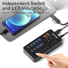 Load image into Gallery viewer, Powered USB Hub,14 Ports USB Data Hub Splitter with 6 USB 3.0 Port,4 Charging Port,1 USB-C 3.0 Data Port,1 PD 60W Charging Port w LED Individual On/Off Switches for MacBook,Mac Pro,Laptop/PC
