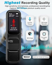 Load image into Gallery viewer, 128GB (8000 Hours) Digital Voice Recorder with Playback, 3072Kpbs HD Dual Microphone Voice Activated Recorder with Noise Reduction for Interviews/Meetings/Courses, MP3 Player
