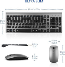 Load image into Gallery viewer, Wireless Keyboard and Mouse Ultra Slim Combo, TopMate 2.4G Silent Compact USB 2400DPI Mouse and Scissor Switch Keyboard Set with Cover, 2 AA and 2 AAA Batteries, for PC/Laptop/Windows/Mac - Gray Black
