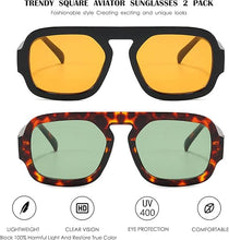 Load image into Gallery viewer, MUNSADE Trendy Square Aviator Sunglasses for Women Flat Top Designer Stylish Frame Sun Glasses Vintage Shades

