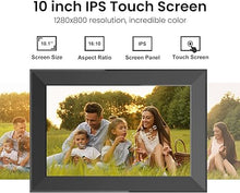 Load image into Gallery viewer, 10.1 Inch Digital Picture Frame with 32GB Storage, Frameo WiFi Digital Photo Frame, 1280 * 800 IPS Touch Screen, Auto-Rotate Slideshow, Easy to Share Photo/Video via Free App
