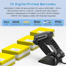 Load image into Gallery viewer, Symcode Upgraded 1D Industrial Barcode Scanner with Wireless Charging Stand 1968 Feet Transmission Distance 433Mhz Wireless &amp; Bluetooth Barcode Scanner 1D Laser Hands-Free Barcode Reader Black
