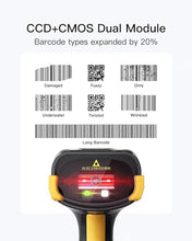 Load image into Gallery viewer, Inateck Bluetooth Barcode Scanner, 2D 1D Wireless Handheld Scanner, QR Code Scanner, Equipped with a Touchscreen and Smart Base, CMOS+CCD Dual modules, Larger scanning Range, Supports app SDK, P8.
