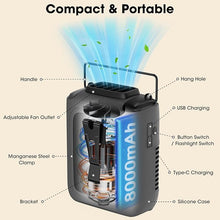 Load image into Gallery viewer, Portable Waist Clip Fan, 8000mAh Personal Cool Clip Fan Under Shirt with Max 30H Working Time &amp; 3 Speeds 5500RPM Strong Airflow, Hands-free Wearable Body Belt Fan for Outdoor
