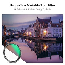 Load image into Gallery viewer, K&amp;F Concept 82mm Variable Star Filter Cross Screen Starburst Filter 4, 8 Points -18 Layer Coating Ultra Slim Optical Glas Camera Lens Filter with 3 Cleaning Cloth
