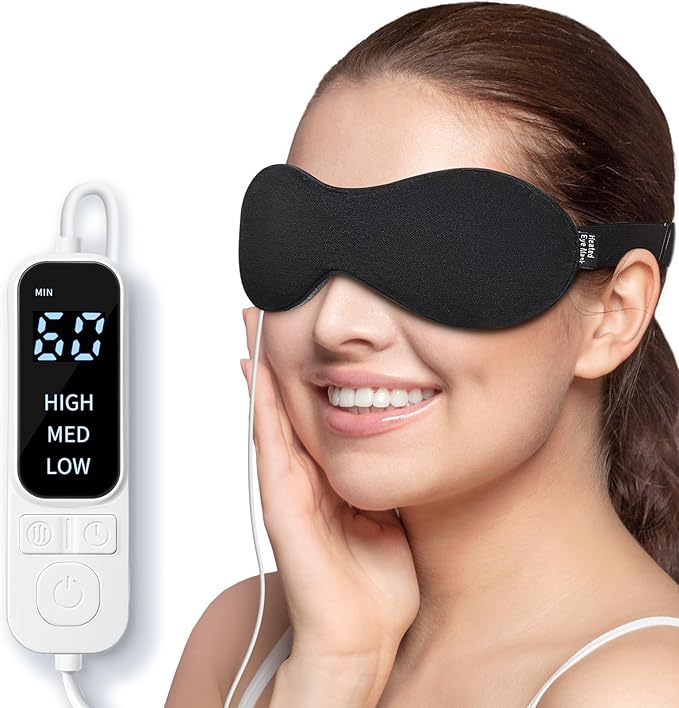 YFONG Heated Eye Mask for Dry Eyes, Sinus, Migraine, Stye, USB Wired Eye Care Mask with Heat - 3 Temperature & 4 Time Control, Sleep Mask Relax Eye Strain, Puffy, MGD, Warm Compress for Eyes (Black)