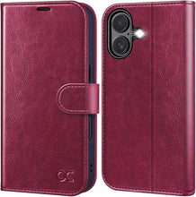 Load image into Gallery viewer, OCASE Compatible with iPhone 16 Wallet Case, PU Leather Flip Folio Case with Card Holders RFID Blocking Kickstand [Shockproof TPU Inner Shell] Phone Cover 6.1 Inch 2024, Burgundy
