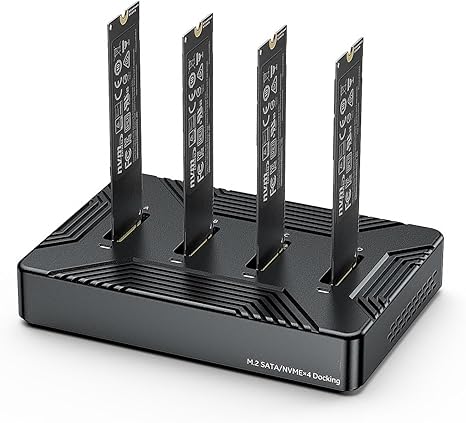 MiliPow 4-Bay M.2 NVME SATA SSD Enclosure Tool-Free, USB 3.2 Gen 2 10Gbps External Hard Drive Docking Station for M.2 NVMe PCIe (M Key, B+M Key) and SATA NGFF (B+M Key), Up to 32TB