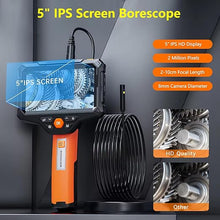 Load image into Gallery viewer, Triple Lens Endoscope Camera with Light, 5&quot; IPS Screen Borescope, 2MP Inspection Camera with 8 Adjustable Led, 1080P HD Waterproof Industrial Snake Camera with 16.5FT Semi-Rigid Cable
