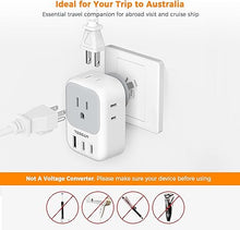 Load image into Gallery viewer, TESSAN Australia New Zealand Power Adapter USB C, Australia Power Plug Adapter with 4 Electrical Outlets 3 USB Ports (2 USB C), Power Adapter for US to Australian Argentina Fiji China Cook Islands
