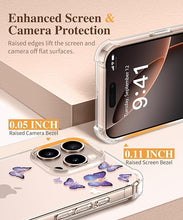Load image into Gallery viewer, GVIEWIN for iPhone 16 Pro Max Case with Screen Protector &amp; Camera Lens Protector, [Military Grade Protection] Clear Shockproof Slim Floral Phone Cover for Women Girls 6.9" (Alluring Butterfly/Purple)
