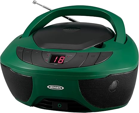 Jensen CD-475GR Portable Sport Stereo Boombox CD Player with AM/FM Radio and Aux Line-in & Headphone Jack (Green)