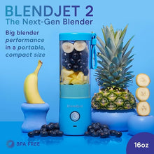 Load image into Gallery viewer, BlendJet Portable Blender for Smoothies &amp; Shakes - 16oz BlendJet 2 Cordless Personal &amp; Small Blender, USB-C Rechargeable &amp; Self Cleaning - Quiet Mini Travel Blender with Stainless Steel Blade (Ocean)
