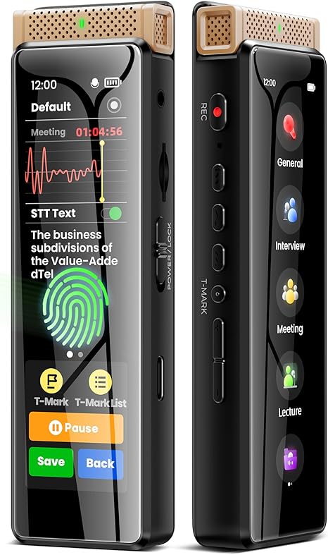 136GB Digital Voice Recorder with Playback, Innioasis R1 Full Touchscreen Voice Recorder with AI Intelligent Transcription and Bluetooth, Voice Activated Sound Audio Recorder Device with Mic (Gold)