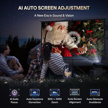 Load image into Gallery viewer, 3-in-1 Projector 4K Supported, AURZEN BOOM 3 Smart Projector with WiFi and Bluetooth, 3D DoIby Audio &amp; 36W Speakers, Auto Focus &amp; Keystone, Netflix Official 500 ANSI Home Outdoor proyector, Black
