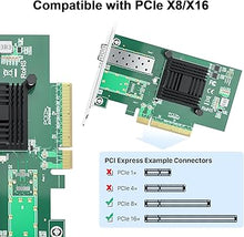 Load image into Gallery viewer, 10Gb PCI-E Network Card NIC Compatible for Intel X520-DA1(Intel E10G42BTDA), with Intel 82599EN Controller, Single SFP+ Port, 10G PCI Express LAN Adapter Support Windows Server/Windows, Linux, Vmware
