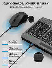 Load image into Gallery viewer, Wireless Keyboard and Mouse Combo, Ergonomic Keyboard with Wrist Rest, Phone Holder, Sleep Mode, 2.4G Lag-Free Rechargeable Compact Silent Cordless Keyboard Mouse for Windows, Mac, PC (Grey Black)
