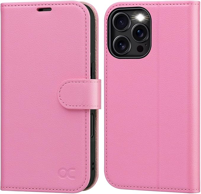 OCASE Compatible with iPhone 16 Pro Wallet Case, PU Leather Flip Folio Case with Card Holders RFID Blocking Kickstand [Shockproof TPU Inner Shell] Phone Cover 6.3 Inch 2024, Pink