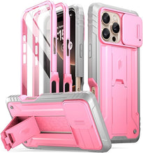 Load image into Gallery viewer, Poetic Revolution Case for iPhone 16 Pro 6.3 inch, [Slide Camera Cover], Full-Body Military Grade Rugged Shockproof Cover with Kickstand and Built-in-Screen Protector, Pink
