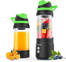 Load image into Gallery viewer, Portable Blender, Anti-Jamming 300 Watt for Shakes and Smoothies, 24oz Travel Blender USB Rechargeable, BPA Free Sporty bottle with a Travel Lid.(Black Base Green Lid)
