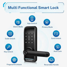 Load image into Gallery viewer, Kucacci Smart Door Lock with Handle: Keyless Entry Door Lock - Fingerprint Keypad Door Lock - Digital Door Lock - WiFi Smart Lock for Front Door - IP66 Weatherproof - Easy Installation(Black)

