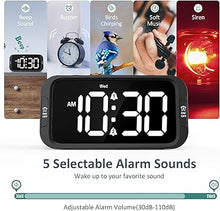 Load image into Gallery viewer, Digital Dual Alarm Clock for Bedroom, Easy to Set, 0-100% Dimmer, USB Charger, 5 Sounds Adjustable Volume, Weekday/Weekend Mode, Snooze, 12/24Hr, Battery Backup, Compact Clock for Bedside
