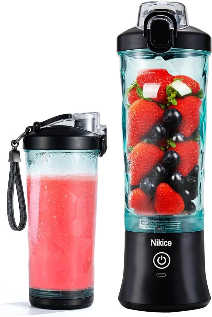 Nikice Portable Blender, Personal Blender for Shakes and Smoothies, 20 Oz BPA Free Cup, Waterproof Blender with USB Rechargeable can crushes ice (Black)