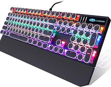 Load image into Gallery viewer, Camiysn Typewriter Style Mechanical Gaming Keyboard, Black Retro Punk Gaming Keyboard with RGB Backlit, 104 Keys Blue Switch Wired Cute Keyboard, Round Keycaps for Windows/Mac/PC
