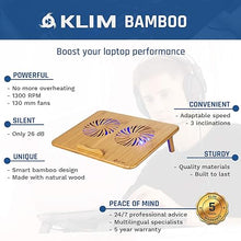 Load image into Gallery viewer, KLIM Bamboo - Laptop Cooling pad - Adjustable Speed - Cooling Stand with Fans and Bamboo Structure, for laptops Between 10” and 15,6” - Extra USB Port
