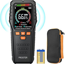 Load image into Gallery viewer, Proster Pinless Wood Moisture Meter - Non Destructive Moisture Tester for Wood Wallboard Masonry, Detect up to 3/4 Inch Below Surface, Backlit Color LCD, Visual Audible Alarm
