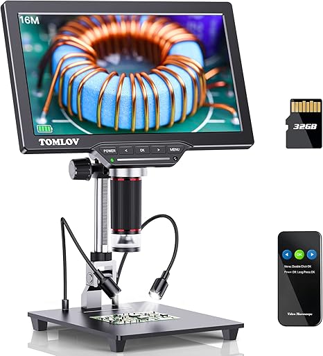 TOMLOV DM202 HDMI Digital Microscope,10.1 Inch LCD Microscope,16MP Coin Microscope Camera with Screen for Adults, Micro Soldering Microscope, TV/Windows/Mac Compatible, 32GB Card Included