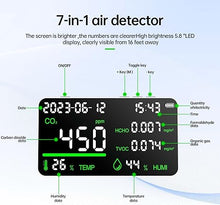 Load image into Gallery viewer, 7-in-1 Air Quality Monitor, Indoor Humidity Monitor, Temperature, CO2, TVOC, HCHO, Time, Date Display Desktop Air Quality Tester, Air Quality Meters for Home Office Hotel Restaurant School
