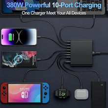 Load image into Gallery viewer, 380W USB C Charger,10-Port USB C Charging Station GaN III Fast Charging Station Hub Laptop Adapter for MacBook Pro/Air,iPad,iPhone,Dell XPS,Samsung Galaxy (Black)
