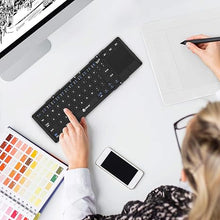 Load image into Gallery viewer, iClever Foldable Keyboard, BK08 Bluetooth Keyboard with Sensitive Touchpad, Multi Devices, Pocket-Sized Tri-Folding Portable Keyboard for iPad, iPhone, Smartphone, Laptop and Table
