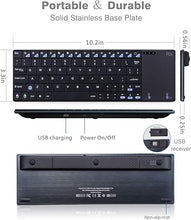 Load image into Gallery viewer, Rii K12+ Mini Wireless Keyboard with Large Touchpad Mouse&amp;Qwerty Keypad, Stainless Steel Portable Wireless Keyboard with USB Receiver for MacBook/iPad/Tablet/PC/Laptop/Smart TV/Raspberry Pi - Black
