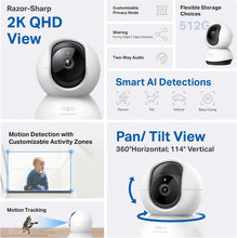 Load image into Gallery viewer, TP-Link Tapo 2K QHD Pan/Tilt Security Camera for Pet Camera, Baby Monitor, Motion Detection, Motion Tracking, 2-Way Audio, Night Vision, Cloud &amp;SD Card Storage, Works w/Alexa &amp; Google Home(Tapo C220)
