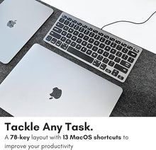 Load image into Gallery viewer, Macally Small USB Wired Keyboard for Mac and Windows - 78 Scissor Keys, 13 Shortcut Compatible Apple Keyboard - Mini Compact USB Computer Keyboard That Saves Space and Looks Great - Space Grey

