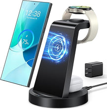 Load image into Gallery viewer, Wireless Charger for Samsung: 3 in 1 Wireless Charging Station for Samsung Galaxy Watch 7 6 5 4 3 Pro Classic Galaxy Buds - Charger Dock Stand for S24 Ultra S23 S22 S21 S20 Note 20 10 Z Fold Android
