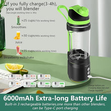Load image into Gallery viewer, Portable Blender for Shakes and Smoothies, 24oz Travel Blender 300Watt on the Go Blender USB Rechargeable Personal Blender with a Travel Lid &amp; BPA Free Bottle(Green Cap Black Body)
