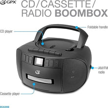 Load image into Gallery viewer, GPX BCA209B Portable Am/FM Boombox with CD and Cassette Player, Black
