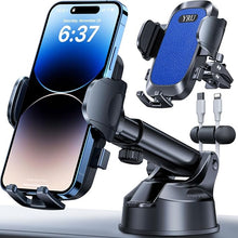 Load image into Gallery viewer, YRU [2024 Upgrade 80LBS Strong Suction] Car Phone Holder Mount,[Bumpy Road Stable] Dashboard Cell Phone Holder for Car Air Vent Windshield Phone Stand for iPhone 15 14 13 Pro Max Samsung Truck (Blue)
