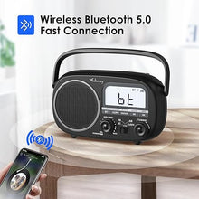 Load image into Gallery viewer, Portable Radio AM FM with Bluetooth,Built-in Rechargeable Battery/Plug in Wall/4*D Cell Battery Operated Radio, Digital Time Display, Transistor Radio for Home,Outdoor,Gift,Seniors Black
